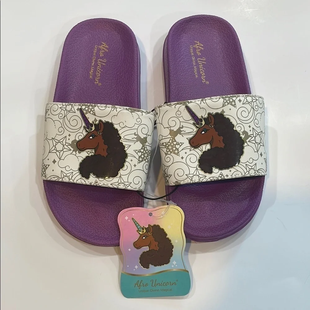 Purple Slide Sandals with Afro Art